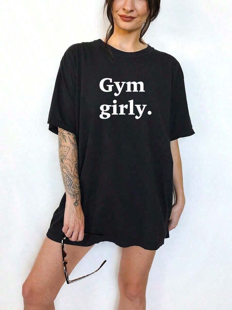 100% Cotton Dynamic T-Shirts For Fitness Girls, Fun Fitness Shirts, Fun Fitness Style, A Must-Have For Fitness Lovers, Stylish Weightlifting Shirts, Exclusive Design For Fitness Girls: Vintage Street Style Cotton T-Shirt, Comfortable And With Unisex Loose Sizes. - 黑色 - 查看 1
