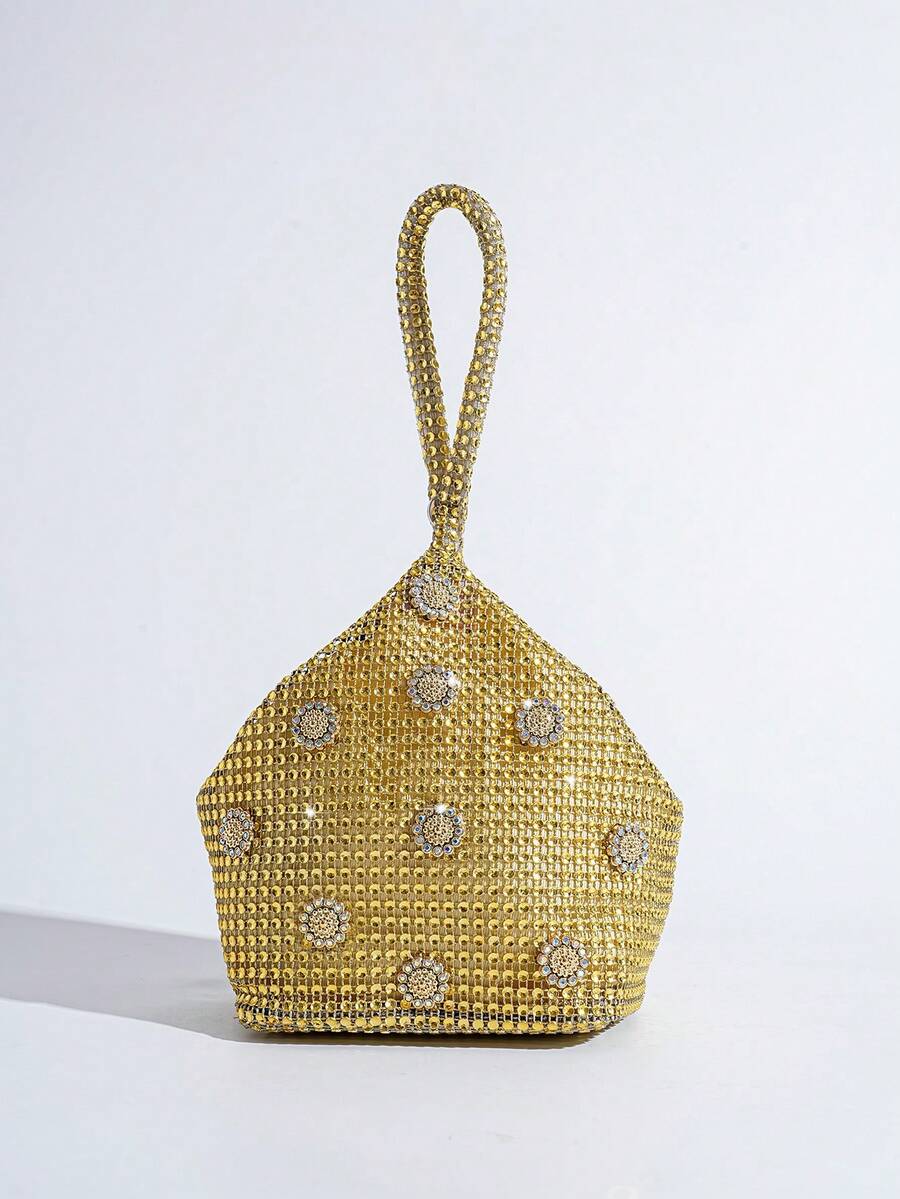 Women's Luxury Fashion Evening Bag With Rhinestone Decor, Suitable For Parties, Gatherings, Birthday Gifts, Matching Formal Dresses - Gold - View 1