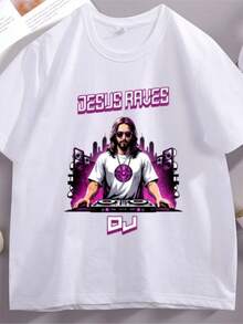 playeras de mujer Jesus Raves DJ Graphic T Shirts Men Women Cotton Short Sleeve T-shirt Casual Round Neck Comfortable Tshirt Trendy Basic Tees - Blanco - Ver 1