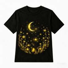 Camiseta de manga corta Dreamy Starry Night: Una prenda versátil con un toque delicado y femenino. Camiseta floral Moonlight Gold: Una camiseta informal de algodón, de estilo francés, para el día a día. - Negro - Ver 12