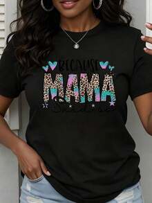 Camiseta de Cuello Redondo para Mujer con Estampado de Leopardo y Diseño Tie-Dye, Manga Corta, Ropa Casual para Maternidad y Estilo Diario - Negro - Ver 7