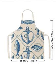 1pc, Lobster, Shell, Sea Turtle, And Fish Pattern Polyester Apron - Suitable For Cooking, Baking, And Gardening, And Can Also Be Used As Attire For The Kitchen And Dining. - Multicolor - View 14