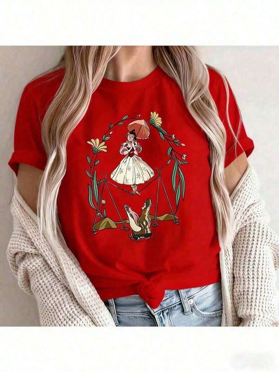 Magic Kingdom Haunted Mansion Halloween T-Shirt - Floral Design Of A Walker On A Tightrope, Casual White Short-Sleeve Crew Neck T-Shirt, Suitable For Family Matching, Machine Washable, For St. Patrick's Day, Puerto Rico, St. Patrick's Day Outfit. Slim-Fit Cotton T-Shirt For St. Patrick's Day, Puerto Rico, St. Patrick's Day Outfit. Slim-Fit Cotton T-Shirt, Juneteenth 1865, Patriotic T-Shirt With American Flag Print, World Cup Match Day, Cool Summer Graphic Tee, Soft And Breathable Fabric, Comfortable All Day Long. For Summer - 紅色 - 查看 1