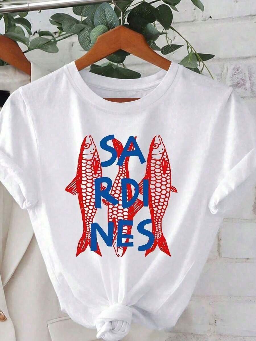 Top de verano estilo Y2K, camiseta suave 100% algodón puro, con estampado de cocoteros, sardinas, limones de verano y naranjas frescas, camiseta de mujer con estampado de dibujos animados de conchas marinas, playa, retro, océano, ideal para amantes del océano, adecuada para diversas ocasiones, como regalo para festivales, cumpleaños, festivales de música, uso casual, versátil y cómoda, para vacaciones en la playa, sencilla y a la moda, adecuada para el uso diario de mujeres y niñas. - Blanco - Ver 1