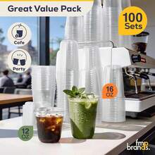 100 vasos de plástico transparente de fondo redondo de 16 onzas con tapas sin popote, vasos desechables de café helado con tapas, vasos sin BPA para llevar para smoothies - 12 onzas - Ver 5