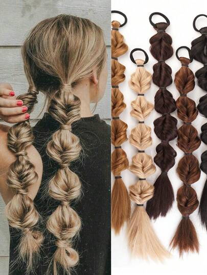 20 Inch Ponytail Wig, Women Bubble Braid, Twisted Braid, Braided Ponytail, Lantern Braid, Elastic Hair Tie, Rubber Band