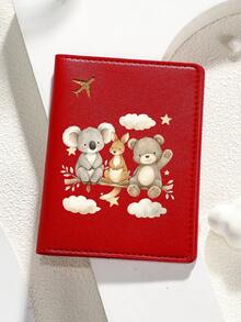 1pc Cartoon Print Passport Holder - Cute Koala, Kangaroo And Bear With Stars And Clouds Travel Organizer - Birthday Gift For Wife, Girlfriend, Best Friend, Holiday Gift - Multicolor - View 3