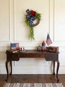 1PC 250th Anniversary Patriotic Wreath Memorial Wreath For Front Door Independence Day Farmhouse Outdoor Holiday Decoration - Green - View 5