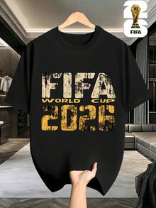 [FIFA World Cup Licensed] Unisex Short Sleeve T-Shirt, Classic Round Neck Couple Tee, Soft Premium Fabric, Comfortable Versatile Top For Sports & Dail - 黑色 - 查看 7