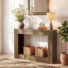 LITTLE TREE 105 Cm Farmhouse Console Table, 2-Tier Storage Sofa Table, Narrow Brown Entryway Table For Living Room Hallway Foyer - Brown - View 1