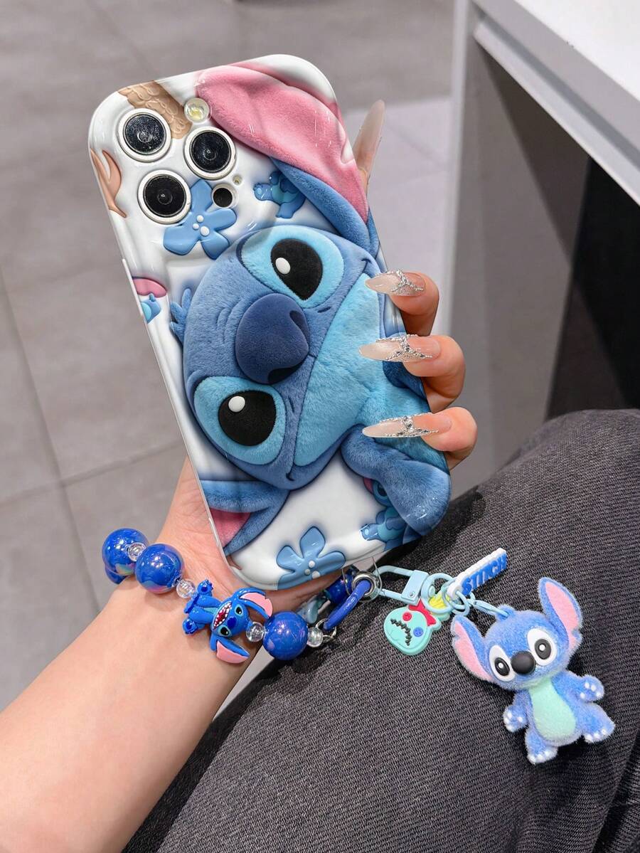Disney Has Authorized, Phone Case - Chain Set, The Stitch Lilo & Stitch 3D Phone Case Plus A Silicone 3D Stitch Bracelet With Metallic Ring Removable Bracelet, Stitch And Angel Pattern, Compatible With Iphone17/16/15/14/13/12/11/XS/XR/X Plus Pro Max, A Stylish Cartoon Phone Case, The Perfect Gift Choice, Phone Protection, Durable Phone Cover, Great Gift For Friends And Family. - 白色 - 查看 1