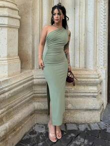 Vestidos Maxi de Verano para Mujer, Vestido Sexy con Abertura, Sin Mangas, Espalda Descubierta, Ajustado, Informal, para la Calle, Elegante, para Fiesta - Verde - Ver 6
