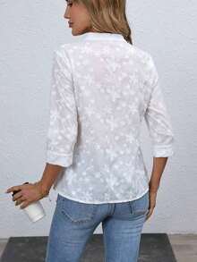 Blusa de mujer con bordado floral y cuello con muesca, manga 3/4.Tops de manga tres cuartos - Blanco 7 - Ver 2
