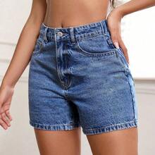 ICON Plus Size Women High Waist Vintage Denim Shorts, A-Line Wide Leg Loose Casual Versatile Bermuda Shorts - Azul lavado medio - Ver 7
