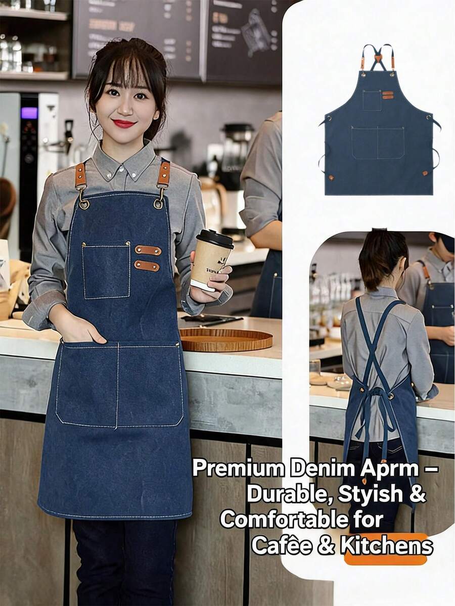 1pc Canvas Waterproof Apron With Pockets, Suitable For Coffee Bars, Restaurants, Milk Tea Shops, Flower Shops, Coffee Roasters And Other Workplaces, Waterproof Bib Overalls For Women