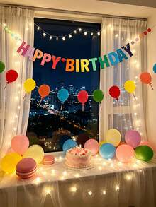 彩虹生日快乐横幅和气球横幅，生日快乐标牌，生日快乐装饰套装，适用于多彩生日派对，彩虹生日派对装饰，派对用品 - 多色 - 查看 7