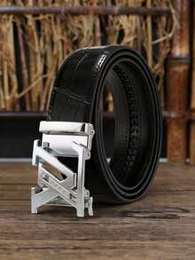 1pc Men's PU Leather Automatic Buckle Belt, Embossed Hollow Letter Buckle, Bamboo Joint Pattern Adjustable Business Casual Waist Belt, Multiple Colors Available, Fashionable , Suitable For Men's Jeans, Suits, Workplace Formal Wear And Daily Casual Wear. Light Luxury Style, High-End Feel, Best Gift For Father And Boyfriend. - Multicolor - View 13