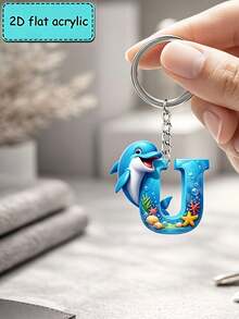 2D Flat Acrylic Keychain, Dolphin Letter Keychain, Novelty Keychain, 26 Letters, Dolphin, Marine Life, Keychain Accessories, Fashion Accessories, Suitable For Various Occasions Matching Keychain - Dolphin - View 20