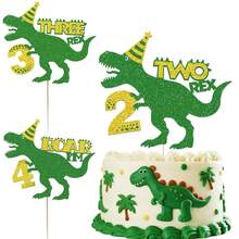 1 pièce/3 pièces Décoration de gâteau d'anniversaire en forme d'œuf de dinosaure, dinosaure vert et or pailleté - Multicolore - Voir 3