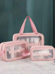 1 túi đựng mỹ phẩm PVC màu hồng, túi đựng đồ vệ sinh cá nhân trong suốt dung tích lớn, túi đựng mỹ phẩm di động chống thấm nước bằng PU, túi xách du lịch dành cho nữ - Hồng - Xem 7