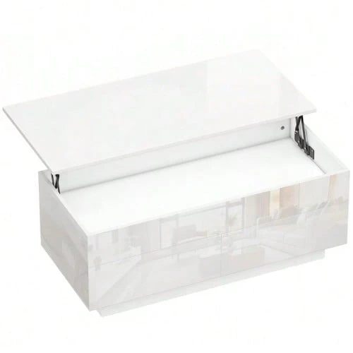 Height-Adjustable Coffee Table, Modern Living Room Table With Hidden Storage And 2 Drawers, Glossy White. - White - View 1