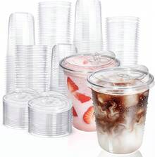 100 vasos de plástico transparente de fondo redondo de 16 onzas con tapas sin popote, vasos desechables de café helado con tapas, vasos sin BPA para llevar para smoothies - 16 onzas - Ver 13