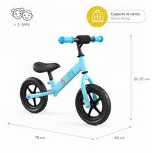 Baroni Toys Bicicleta sin pedales para niños a partir de 3 años, balance bike con manillar y sillín ajustables, ruedas antideslizantes con dibujo, capacidad de carga 45 kg, ideal para el equilibrio y la coordinación, rojo, negro, azul, rosa - Azul - Ver 3