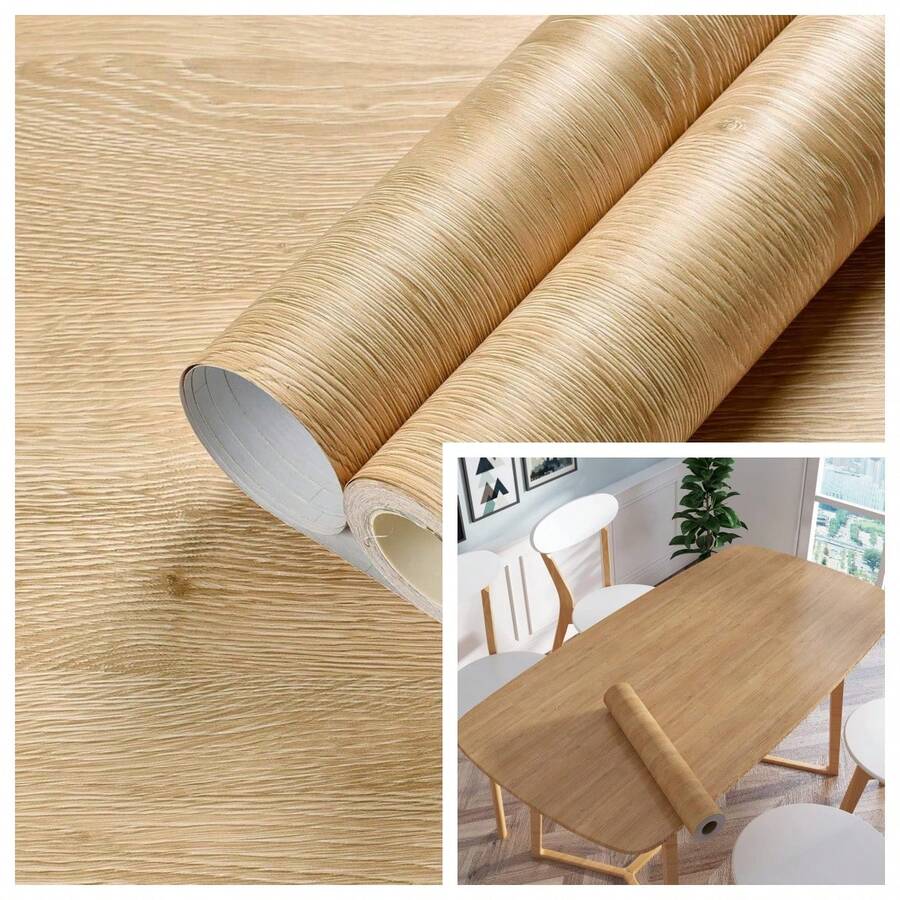 1 Cuộn Giấy Dán Tường Tự Dính Vân Gỗ Sồi Sáng Màu, Chống Thấm Nước, Giấy Dán Tự Dẹp, Giấy Bọc Vinyl Giả Gỗ Có Thể Tháo Rời, Dùng Cho Tủ, Mặt Bàn, Đồ Nội Thất & Trang Trí Nhà Cửa