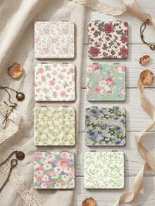 Vintage Blume Muster tragbarer Make-up Spiegel, französischer Landhausstil botanisches Muster PU Leder Reise Kosmetikspiegel, Brautjungferngeschenk, Brautparty Gastgeschenk, Damen Taschenspiegel, Hochzeitsfeier, Geburtstag, Valentinstag, Weihnachten, Jahrestag Geschenk für sie - Verschiedenfarbig - Übersicht 1