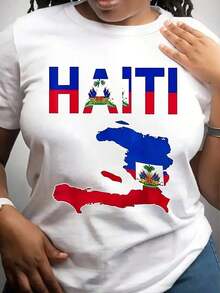 1 Shirt With Haiti's National Flag Map Design, Patriotic Clothing Representing The Country For Men, Women And Children, To Celebrate Haitian Heritage And Independence Day, 220g 180g 100% Cotton. - 白色 - 查看 1