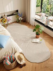 1 pieza Alfombra decorativa con diseño de líneas sutiles en color marrón claro, adecuada para decoración, dormitorio, alfombra pequeña, alfombra, decoración del hogar, alfombra de sala de estar, alfombra pequeña de sala de estar, alfombra de dormitorio, decoración del hogar de sala de estar, alfombra de exterior, alfombra lavable - Marrón Mocha - Ver 14