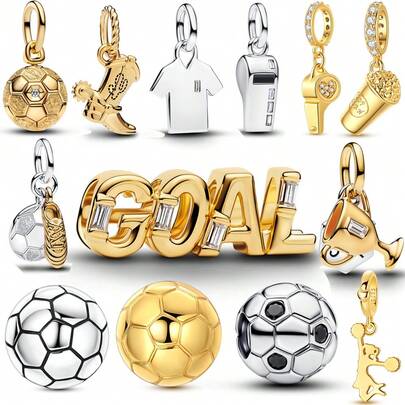 1 Pc Fashion Football Golden Boot Beads Dangle Charm Silver Plated Fit Bracelet Necklace DIY Holiday Gift