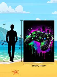 1pc Neon Gaming Controller Beach Towel - Available In Multiple Sizes. Features: Quick-Drying, Soft, Portable, Fashionable, Sand-Resistant, Super Absorbent, Made Of Microfiber. Styles: Bohemian, Tropical, Vintage, Humorous, Yoga, Picnic, UV Protection. Perfect For Beach, Pool And Outdoor Activities; Essential Travel Accessory For Camping, Yoga, Gym, Sports And Swimming. Suitable For Men And Women. - Beach Towel C - View 15