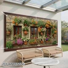 1pc 2D Floral Window Curtain & Garage Door Banner, Decorative Fence, Easy Installation, Polyester Material, Suitable For Wedding, Backyard, Garden Party, Patio Decor, Comes With Fixing Ropes, Applicable For Christmas And Halloween Decoration, 2D Flat - 20 - View 2