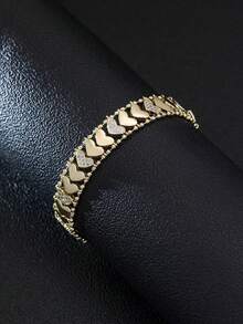 1 Peça Pulseira de Luxo Dourada em Formato de Coração com Zircônia Encravada, Design Único, Acessório de Joalheria da Moda para Mulheres, Adequado para Aniversário, Aniversário, Uso Diário - Amor - Visão 4