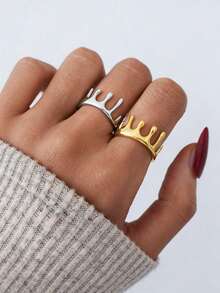 Uself 2 piezas/1 pieza Anillos de acero inoxidable para mujer, joyería apilable personalizada de moda, adecuada para uso diario, fiesta, regalo del Día de la Madre, joyería gruesa - Multicolor - Ver 5