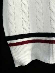 Men's Casual Versatile Striped Contrast Color Knit Vest, Suitable For Daily Wear And Commuting - White - View 5