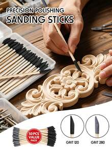 50Pcs Sanding Sticks, Double-Ended Sanding Tools, 120/280 Grit - Fine Detailing In Tight Spaces With Matchstick Design, Fine Detailing Polishing Sticks For Plastic Models/Wood/Metal/Small Area/Hole Sanding - Multicolor - View 3