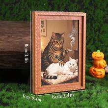A Mini-Sized Refrigerator Magnet In The Shape Of A Picture Frame, Featuring A Tabby Cat Giving Another White Cat A Tattoo.It's A Fun Decorative Prop For Home And Office Refrigerator Decoration And A Wonderful Holiday Gift - Photo Frame Refrigerator Magnet - View 8