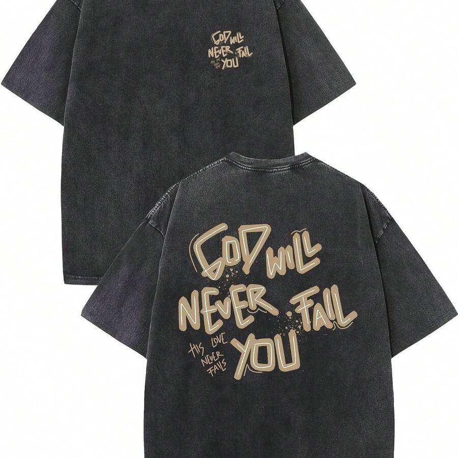 1 Piece Unisex Oversized Crew Neck Short Sleeve T-Shirt, Distressed And Washed, 100% Heavyweight 220g Cotton, Designed By Y2K Artists In A Vintage American Style, Graphic Print Of City Names, Ideal For Everyday Wear, Concerts And Festivals - 黑色 - 查看 1