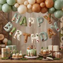 2D Flat Farm And Forest Animal Theme Felt Happy Birthday Banner Set, Rustic And Forest Animal Bunting Decoration DIY Birthday Party Wall Decor - A - View 7
