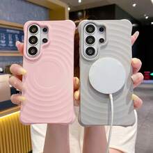 1 Peça Capa de Telefone Antiderrapante de Textura de Veludo Silicone Líquido Magnético com Ondas de Água, Cor Dopamina, Design de Luxo, Adequado para Samsung S23 5G, S23 Plus 5G, S23 Ultra 5G, S23 FE, S24 5G - Rosa chiclete - Visão 5