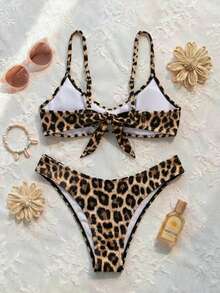 New Arrival Spring/Summer Casual Elegant Sexy Leopard Print Spaghetti Strap Bikini Swimsuit Set, Suitable For Beach, Vacation, Party - Multicolor - View 3