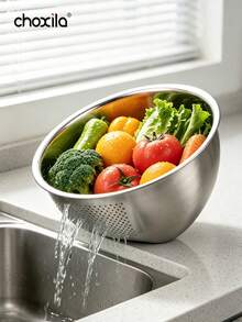 choxila 1 Peça Peneira de Malha de Aço Inoxidável Reforçada, Adequada para Lavar Vegetais, Enxaguar Arroz e Filtrar Água, Design à Prova de Vazamentos, Ideal para Cozinha Doméstica - cesta de drenagem - Visão 2