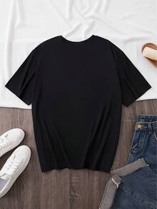 Soft 100% Cotton Women's T-Shirt, Fashionable, With California Style Letter Print, Short Sleeve, Round Neck, Casual, For All Seasons, Breathable, Goes With Everything, Great. - 黑色 - 查看 2