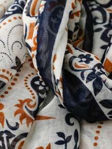Bohemian Cashew Flower Print Tassel Scarf, Retro Paisley Pattern Shawl, Versatile Polyester Chiffon Scarf - White - View 8