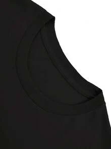 Conjunto de 1 pieza de camiseta casual de manga corta con cuello redondo para verano - Negro - Ver 3