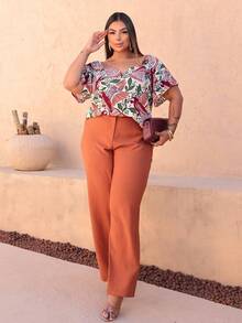Women's Plus Size  Blouse - Estampado marrón tropical - Ver 2