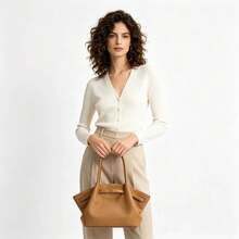 Bolso de playa grande con capacidad de JW PE para primavera/verano con diseño de concha marina Hana, versátil para ir al trabajo/commute, bolso de hombro, bolso multifuncional tipo dumpling para compras, viajes a la playa - Caqui - Ver 6