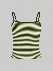 Camiseta de tirantes a rayas minimalista y de moda, regalo para amigos - Verde Oscuro - Ver 2